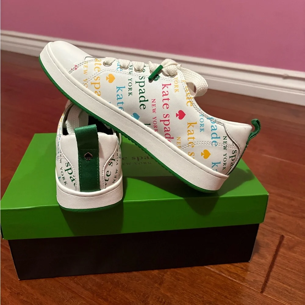 Kate Spade Nixie woman White green Sneakers with Colorful Logo Print size 7.5 B - Picture 2 of 7